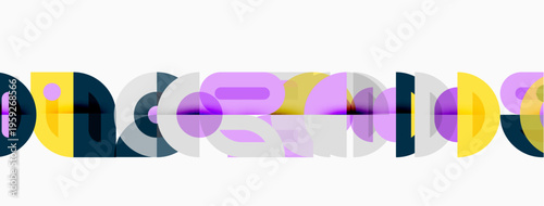 Abstract colorful shapes form word podcast. Overlapping circles create dynamic visual effect. Minimalist design, bright hues.