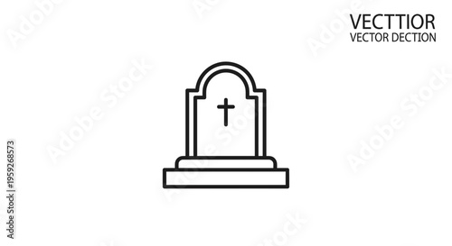 Gravestone Icon with Cross, Cemetery Monument, Death Symbol, Funeral Vector Art