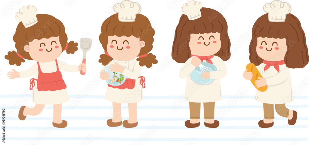 Fototapeta premium Cute Chef in different postures Isolated Illustration