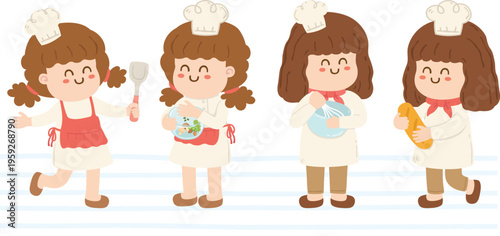 Cute Chef in different postures Isolated Illustration