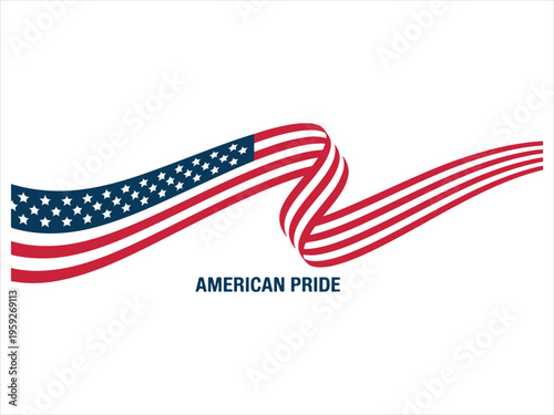 Red, white, and blue waving ribbons, American flag pride vector, USA patriotic wave banner illustration
