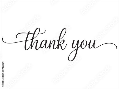 Thank you. Wavy elegant calligraphy spelling for decoration, Thank you text lettering vector, handwritten script typography illustration