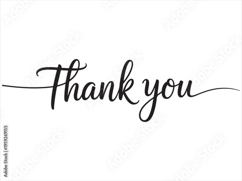 Thank you. Wavy elegant calligraphy spelling for decoration, Thank you text lettering vector, handwritten script typography illustration