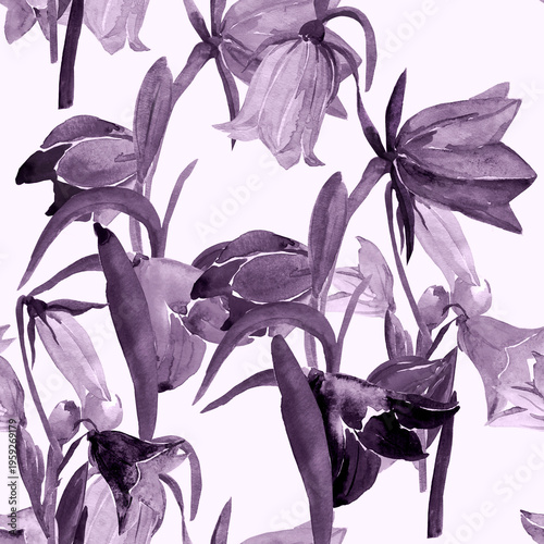 Spring wildflowers. Image on white and colored background. Seamless pattern.