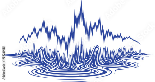 Blue line graph vector with melting ice texture, financial market crash illustration, economic crisis and global warming concept art