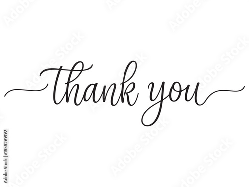 Thank you text lettering vector, handwritten script typography illustration