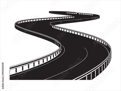 Curved road vector silhouette illustration, winding highway road, Road silhouette vector, winding street path icon illustration