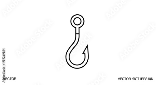 Fishing Hook Icon Vector Graphic, Simple Outline Illustration