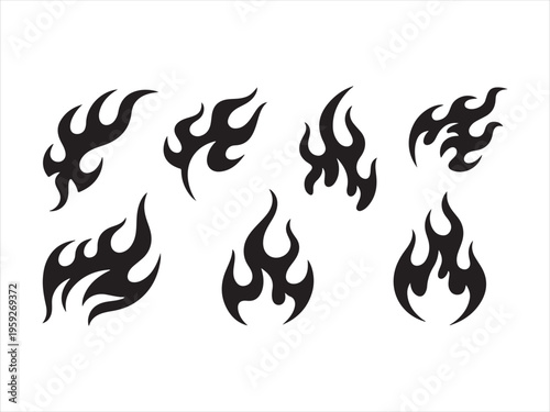 Flame silhouettes vector illustration set, Fire flame silhouette vector set, burning heat icon collection illustration