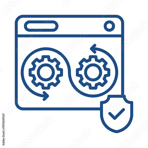 A computer software window interface featuring gear icons and a shield with a check mark symbol isolated on transparent background