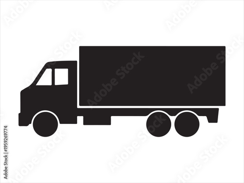 Black silhouette of a delivery truck, Delivery Truck Silhouette Cargo Transport Vehicle Vector Illustration
