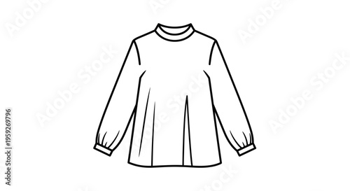 Fashion illustration of a long-sleeved blouse with a high neckline and gathered cuffs, minimalist line art