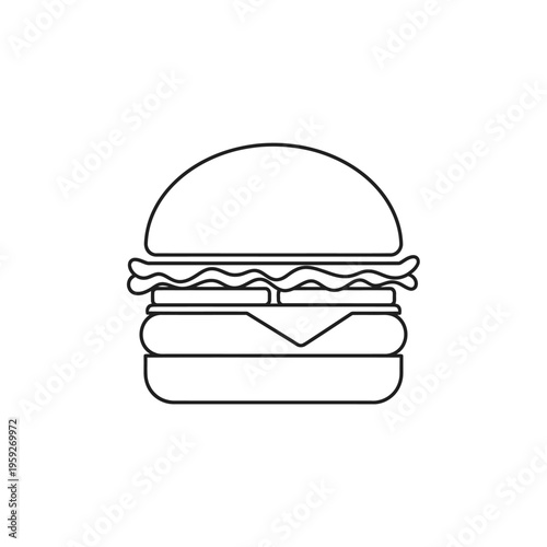 Simple Line Drawing of a Delicious Hamburger Sandwich on White Background
