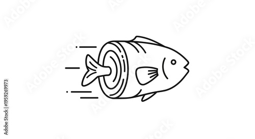 Fast Food Delivery: Cartoon Fish with a Slice Cut Out, Speed Lines