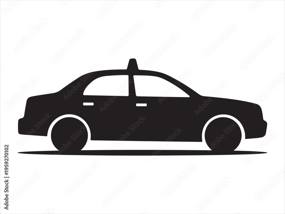 Fototapeta premium Black taxi car transport icon, Black Silhouette of a Taxi Cab, Taxi Car Silhouette Urban Transport Vehicle Vector Illustration