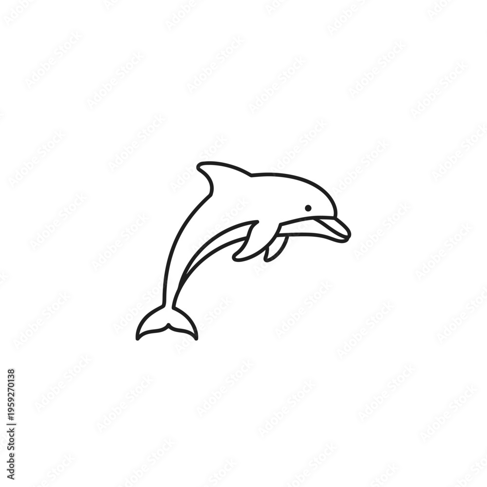 Fototapeta premium Simple Line Drawing of a Playful Dolphin Jumping Out of Water