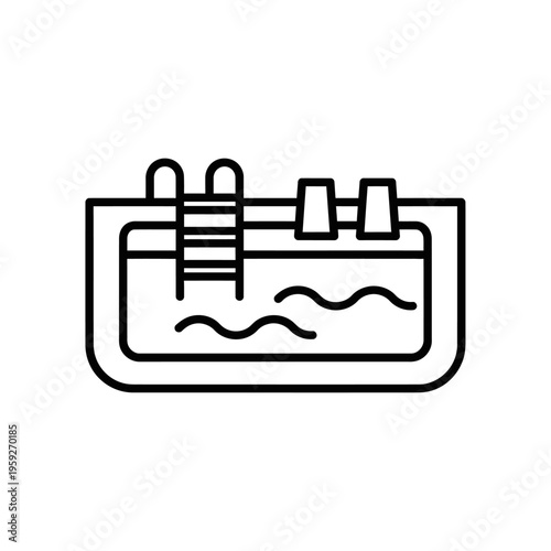 Simple Line Drawing of a Swimming Pool with Ladder and Water
