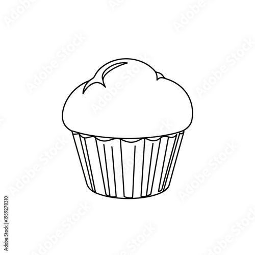 Simple Line Drawing of Cupcake for Dessert and Baking Illustration
