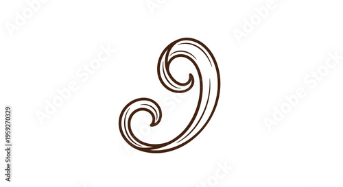 Elegant Swirl Flourish Decorative Element, Vintage Scrollwork Design, Brown Accent