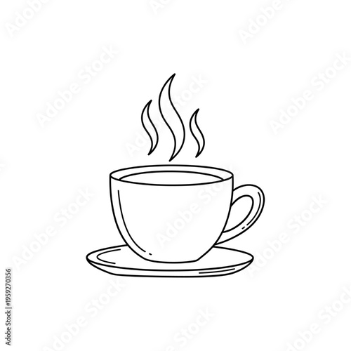 Simple Line Drawing of Hot Coffee Cup with Steam Rising for Cozy Beverage Concept