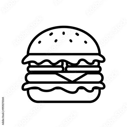 Simple Line Drawing of Delicious Hamburger with Lettuce and Tomato