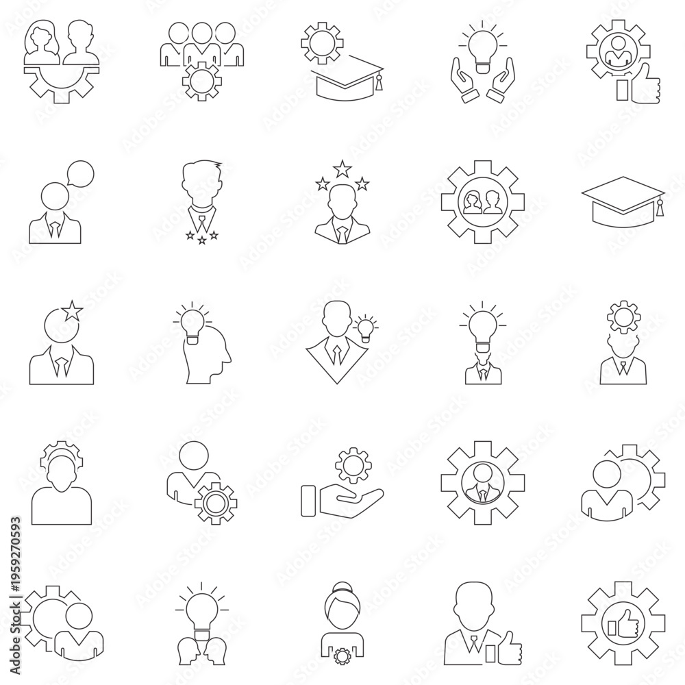 Fototapeta premium Expert icon. Line style icons illustrating human resources, recruitment, skills assessment, teamwork, and employee evaluation concepts for business, HR platforms, and training materials.