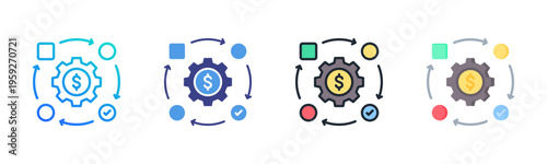 Process icon set multiple style collection