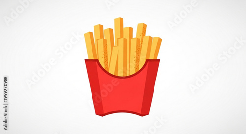 French fries in a red cardboard container on white background fast food snack fried potatoes