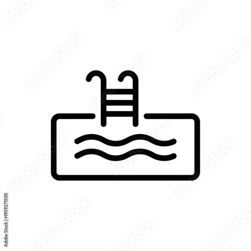 Simple Pool Icon with Ladder and Water Waves in Minimalist Style