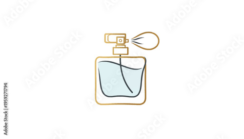 Elegant Gold Perfume Bottle Icon with Spray Mist, Minimalist Beauty Product Illustration