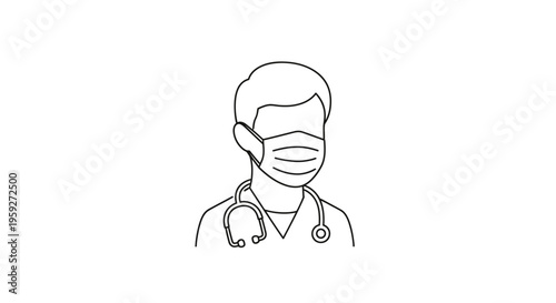 Doctor wearing face mask and stethoscope, medical professional illustration