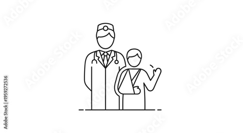 Doctor with Injured Patient in Arm Sling, Medical Care Concept