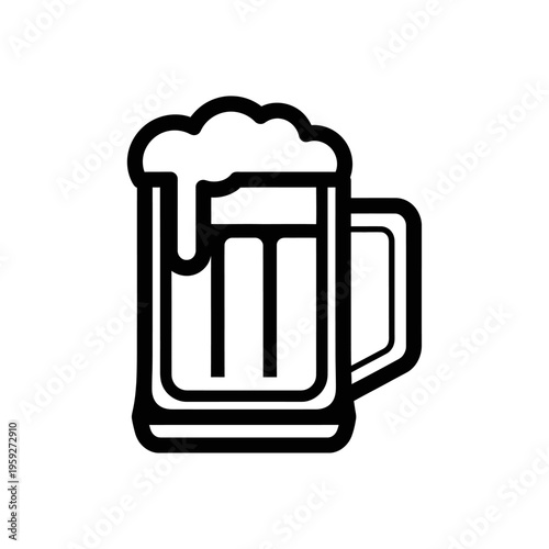 Stylish Black Line Icon of Beer Mug with Foam for Menu or Beverage Design