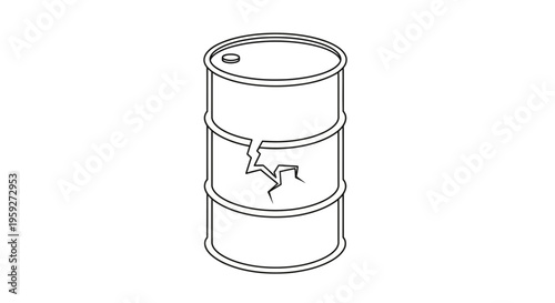 Damaged Metal Barrel Icon, Cracked Industrial Container Symbol, Hazardous Waste Drum Outline