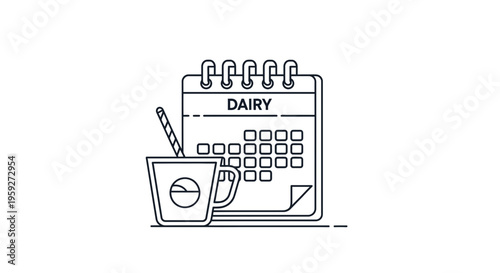 Dairy Calendar and Coffee Cup with Straw - Healthy Lifestyle Concept