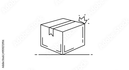 Damaged Cardboard Box Icon with Crown Symbol, Shipping Damage Concept