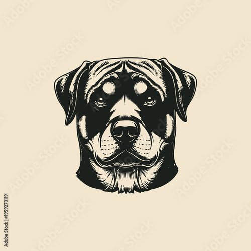 Black and white dog head, vector illustration, canine portrait, animal design