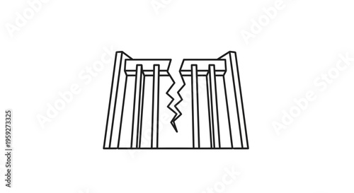 Cracked Dam Structure, Hydroelectric Power Failure, Environmental Disaster Symbol