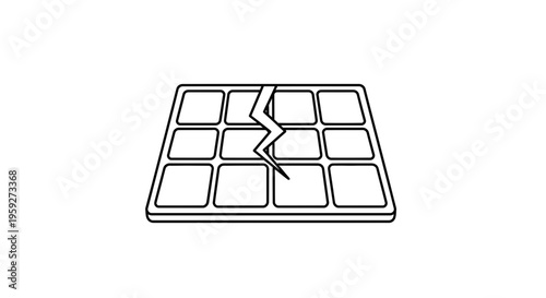 Cracked Solar Panel Icon, Renewable Energy Damage, Broken Technology Concept