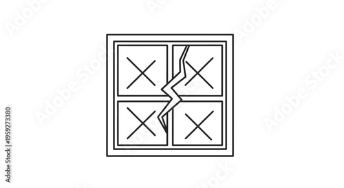 Cracked Window Pane Icon, Broken Glass, Damage Symbol, Repair Concept