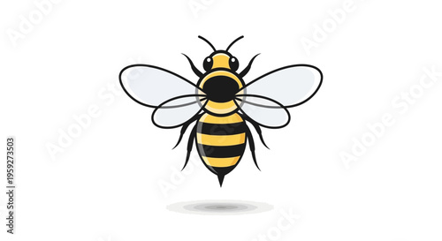 Cute Cartoon Bee Flying Isolated on White Background, Vector Illustration