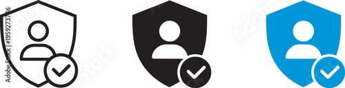 User security and protection icon, shield with check mark, verified account symbol, privacy and safe access, cybersecurity, secure login, user verification, data protection vector