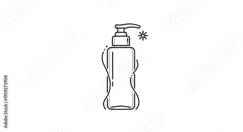 Cosmetic Pump Bottle Icon with Sparkle and Swirls - Minimalist Line Art