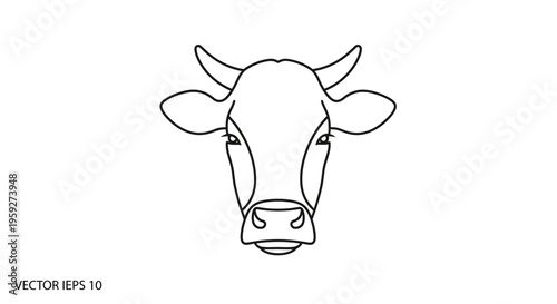 Cow Head Outline Vector Illustration - Simple Farm Animal Icon
