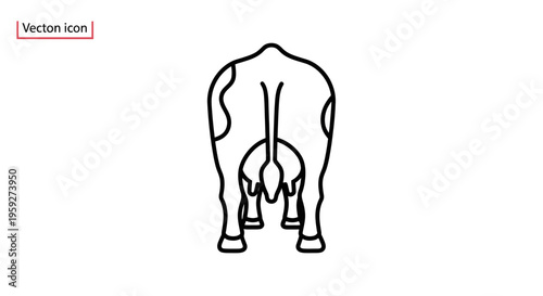 Cow Rear View Icon: Simple Line Art of Farm Animal's Backside with Udder