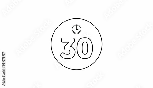 Countdown Timer Icon with Number 30 and Clock Symbol, Time Management Concept