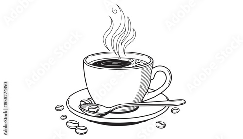 A coffee cup illustration with steam rising from the top
