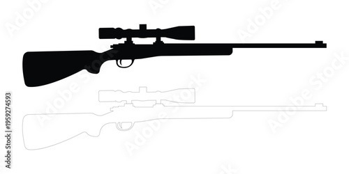 Sniper Rifle Vector Icon Scope Silhouette Outline Hunting Firearm Weapon Tactical Long Range Shooting Military Sport Precision Equipment