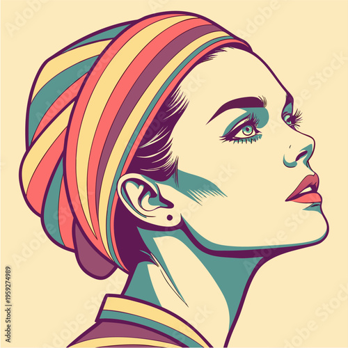 Stylish woman face illustration with elegant hair and makeup in modern fashion design