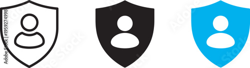 User security icon, shield with person vector, protected profile, privacy secure account symbol, cybersecurity, secure login, data protection, user safety illustration